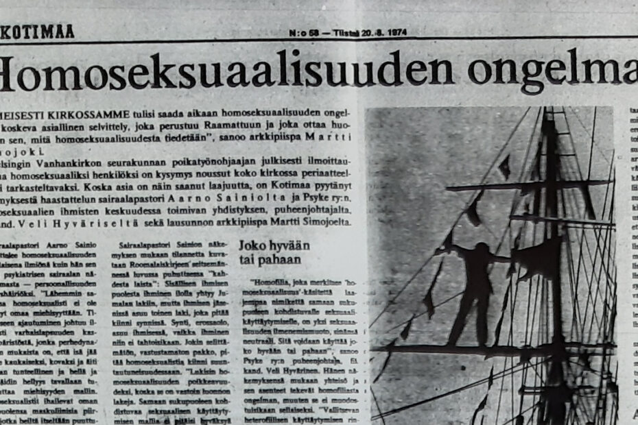 Mikrofilmikuva sanomalehtikirjoituksesta "Homoseksuaalisuuden ongelma"