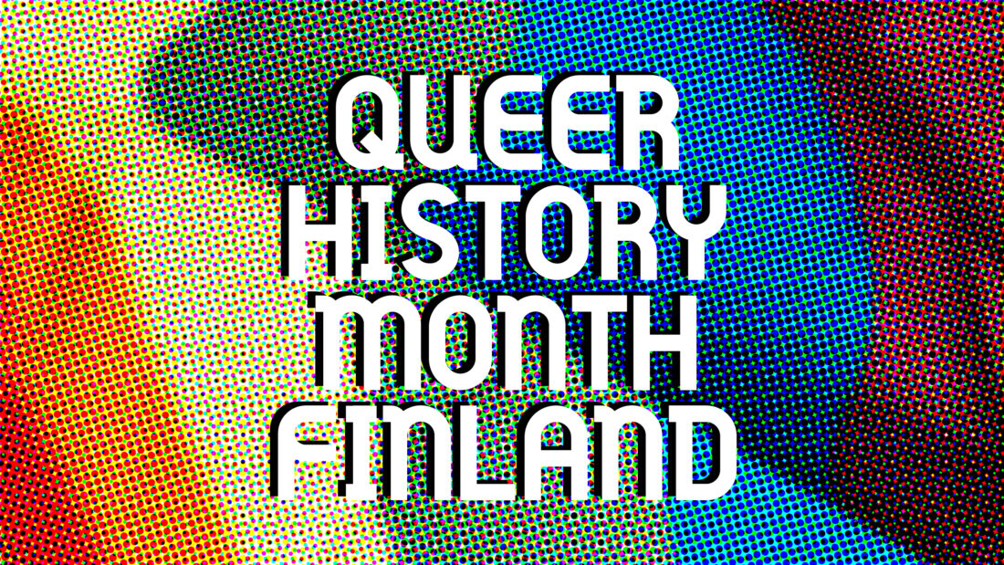 Text Queer History Month on a rainbow flag background