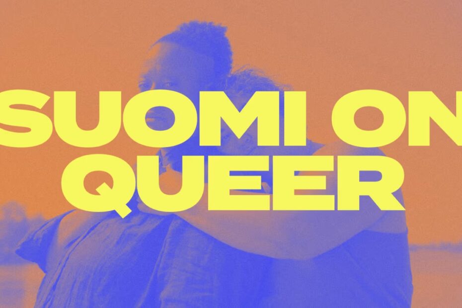 Suomi on queer -logo ja Pehmee-kollektiivin jäseniä oranssiksi ja siniseksi muokatussa kuvassa